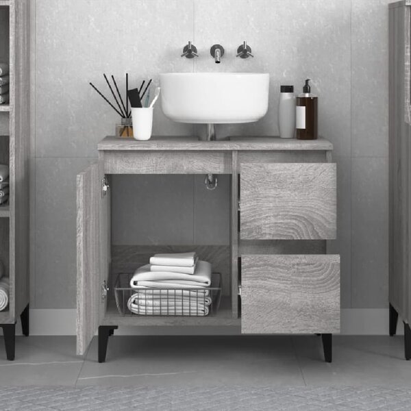 Prague Wooden Vanity Unit With Black Legs In Grey Sonoma