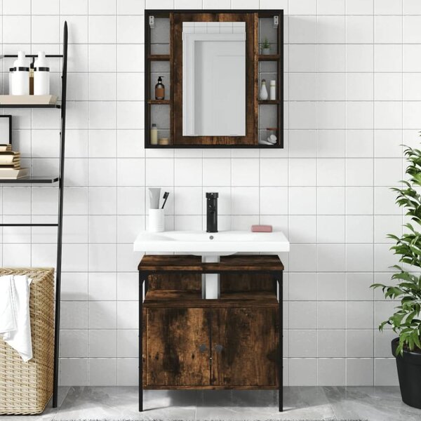 Brussels Wooden 2 Piece Bathroom Furniture Set In Smoked Oak