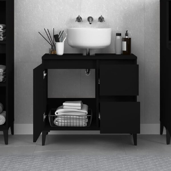 Prague Wooden Vanity Unit With Black Legs In Black