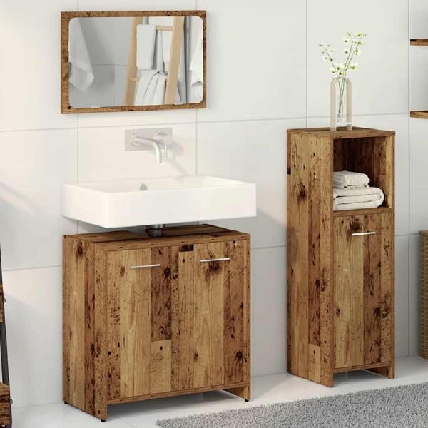 Pecos Wooden 3 Piece Bathroom Furniture With Mirror In Brown Oak