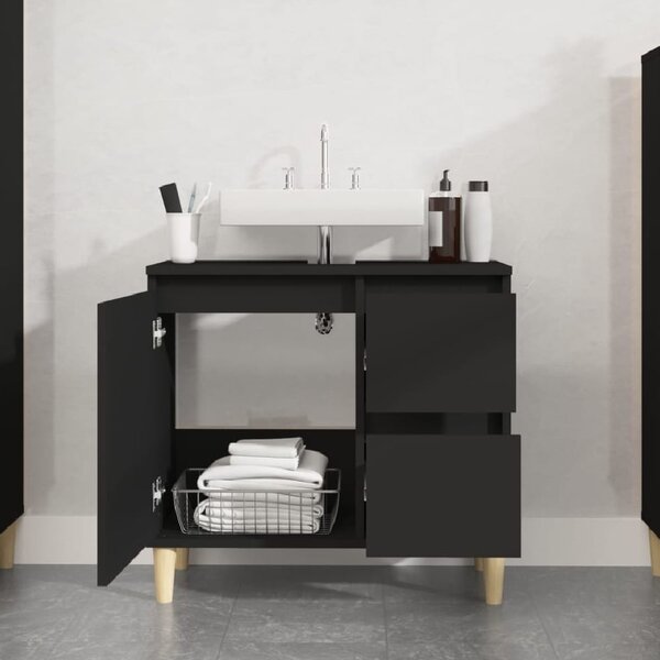 Prague Wooden Vanity Unit With Oak Legs In Black