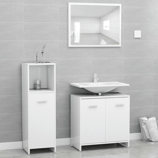 Pecos Wooden 3 Piece Bathroom Furniture With Mirror In White