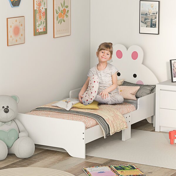 ZONEKIZ Toddler Rabbit Bed Frame, Safe & Sturdy Design, Perfect for Kids' Bedroom, Charming White Aosom UK