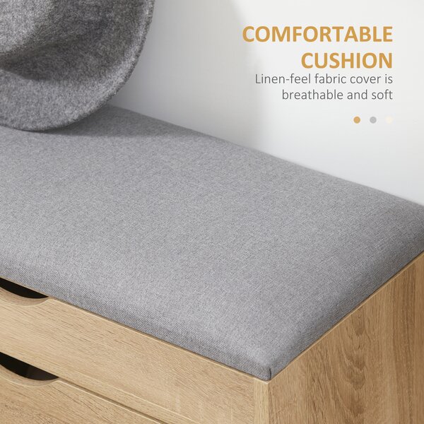 HOMCOM Shoe Bench with Cushion for 4 Pair of Shoes, Storage Bench with Padded Seat, Flip-up Cabinet and Hidden Space for Entryway, Natural Aosom UK