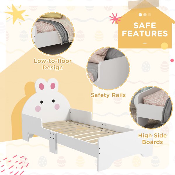 ZONEKIZ Toddler Rabbit Bed Frame, Safe & Sturdy Design, Perfect for Kids' Bedroom, Charming White Aosom UK