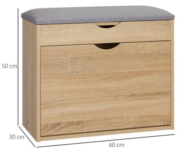 HOMCOM Shoe Bench with Cushion for 4 Pair of Shoes, Storage Bench with Padded Seat, Flip-up Cabinet and Hidden Space for Entryway, Natural Aosom UK