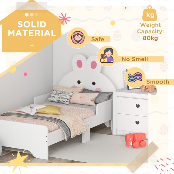 ZONEKIZ Toddler Rabbit Bed Frame, Safe & Sturdy Design, Perfect for Kids' Bedroom, Charming White Aosom UK