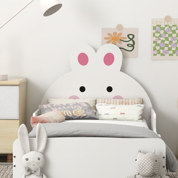 ZONEKIZ Toddler Rabbit Bed Frame, Safe & Sturdy Design, Perfect for Kids' Bedroom, Charming White Aosom UK