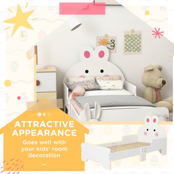 ZONEKIZ Toddler Rabbit Bed Frame, Safe & Sturdy Design, Perfect for Kids' Bedroom, Charming White Aosom UK