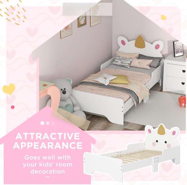 ZONEKIZ Unicorn Toddler Bed, Children's Bedroom Furniture, for Ages 3-6, 143 x 74 x 67 cm, White Aosom UK