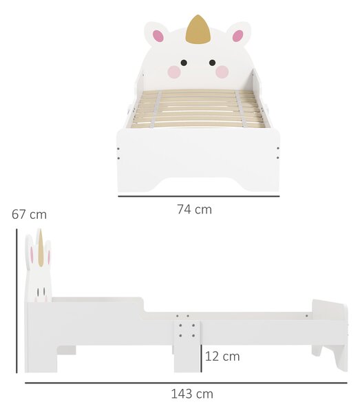 ZONEKIZ Unicorn Toddler Bed, Children's Bedroom Furniture, for Ages 3-6, 143 x 74 x 67 cm, White Aosom UK