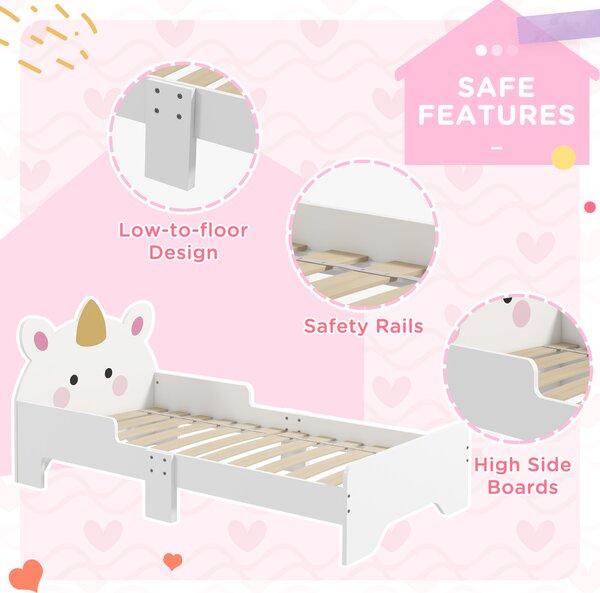 ZONEKIZ Unicorn Toddler Bed, Children's Bedroom Furniture, for Ages 3-6, 143 x 74 x 67 cm, White Aosom UK