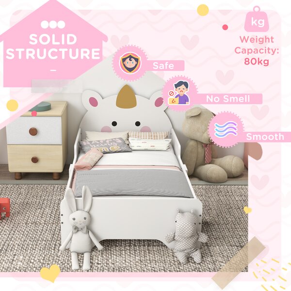 ZONEKIZ Unicorn Toddler Bed, Children's Bedroom Furniture, for Ages 3-6, 143 x 74 x 67 cm, White Aosom UK