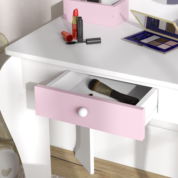 ZONEKIZ Kids Dressing Table, Unicorn Design with Mirror & Stool, Creative Play, White Aosom UK