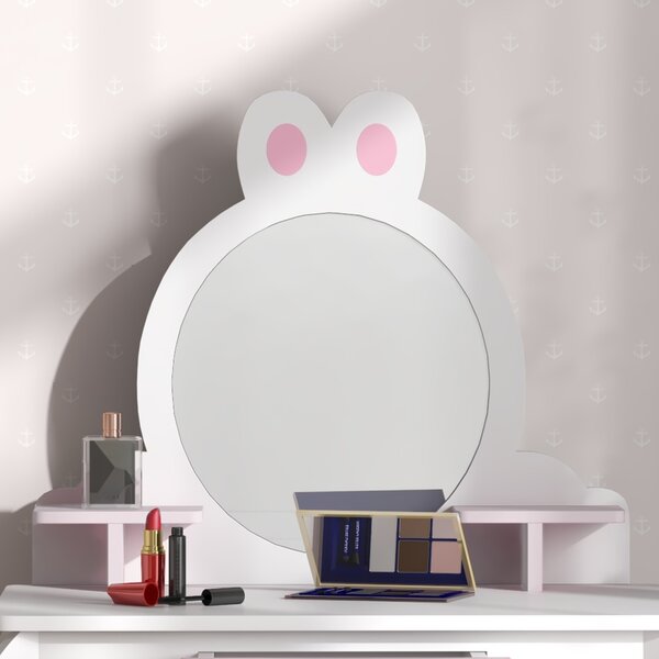 ZONEKIZ Bunny-Design Kids Dressing Table, with Mirror and Stool, Fun and Functional, White and Pink Aosom UK