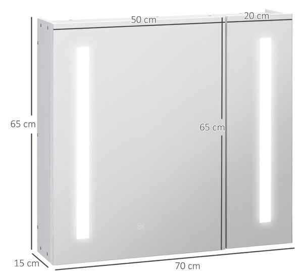 Kleankin Illuminated Bathroom Cabinet: Wall-Mounted with LED Mirror, Adjustable Shelf, Touch Switch, USB Charging, Pristine White Aosom UK