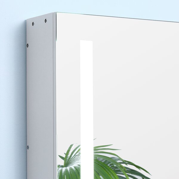 Kleankin Illuminated Bathroom Cabinet: Wall-Mounted with LED Mirror, Adjustable Shelf, Touch Switch, USB Charging, Pristine White Aosom UK