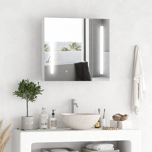 Kleankin Illuminated Bathroom Cabinet: Wall-Mounted with LED Mirror, Adjustable Shelf, Touch Switch, USB Charging, Pristine White Aosom UK