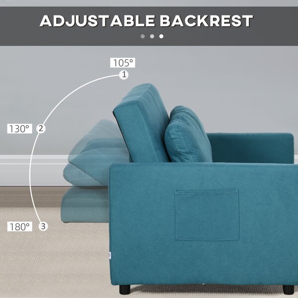 HOMCOM Loveseat Sofa Bed, Convertible Bed Settee with 2 Cushions, Side Pockets for Living Room, Guest Room, Blue Aosom UK
