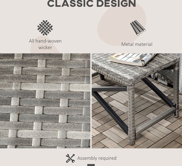 Outsunny PE Wicker Outdoor Coffee Table, Patio Rattan Side Table, with Plastic Board Under the Full Woven Table Top for Patio, Garden Mixed Grey