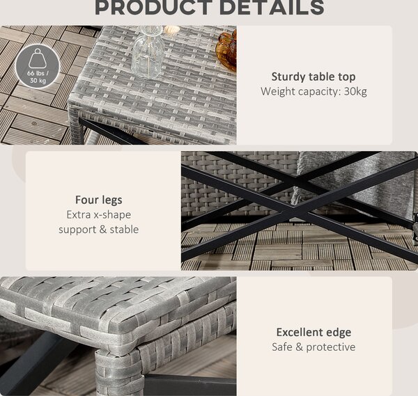 Outsunny PE Wicker Outdoor Coffee Table, Patio Rattan Side Table, with Plastic Board Under the Full Woven Table Top for Patio, Garden Mixed Grey