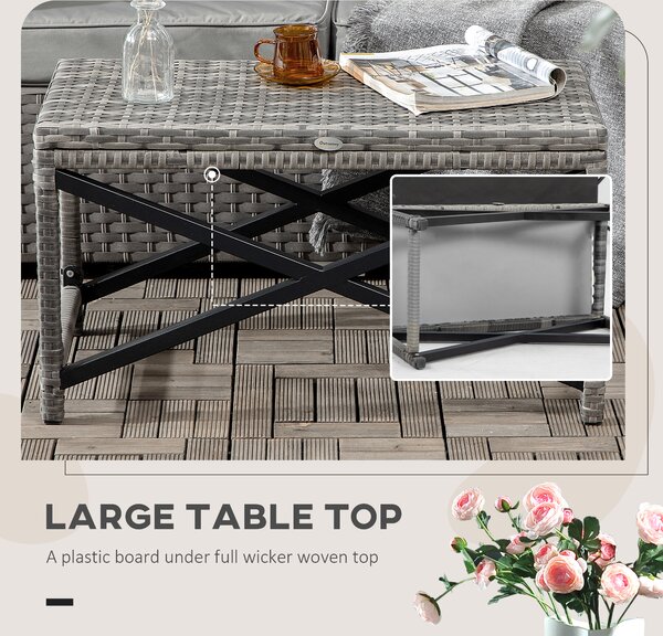 Outsunny PE Wicker Outdoor Coffee Table, Patio Rattan Side Table, with Plastic Board Under the Full Woven Table Top for Patio, Garden Mixed Grey