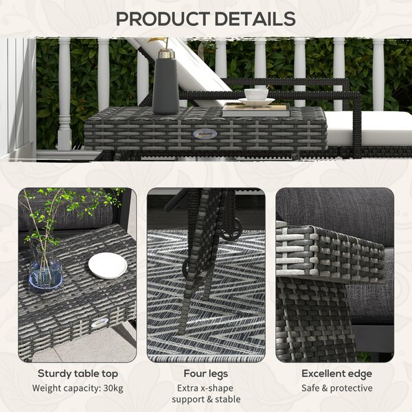 Outsunny Rattan Coffee Table, Foldable Metal Frame Side Table for Outdoor, Garden, Lawn, Mixed Grey Aosom UK