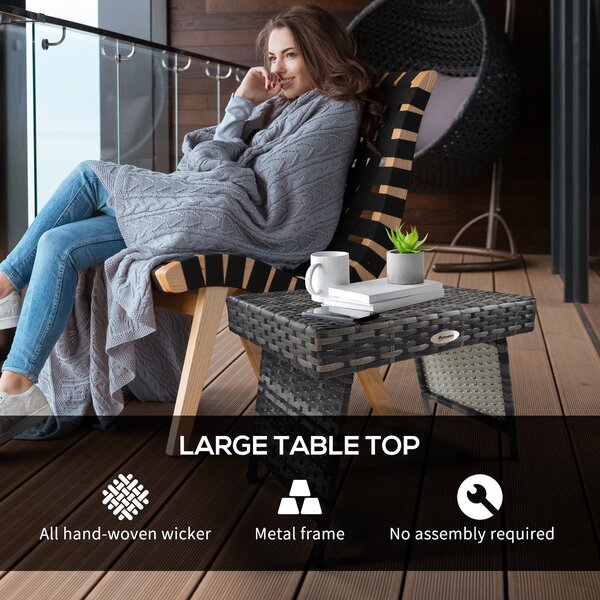 Outsunny Rattan Coffee Table, Foldable Metal Frame Side Table for Outdoor, Garden, Lawn, Mixed Grey Aosom UK