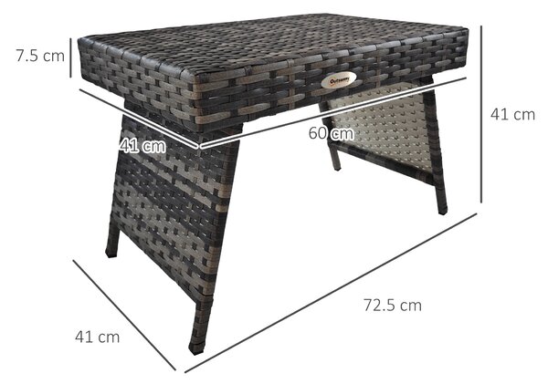 Outsunny Rattan Coffee Table, Foldable Metal Frame Side Table for Outdoor, Garden, Lawn, Mixed Grey Aosom UK