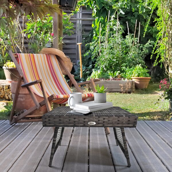 Outsunny Rattan Coffee Table, Foldable Metal Frame Side Table for Outdoor, Garden, Lawn, Mixed Grey Aosom UK