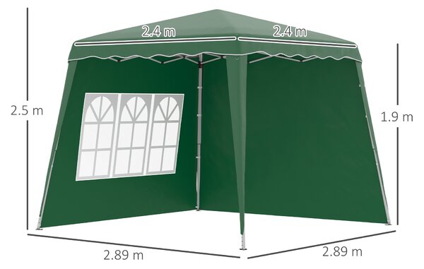 Outsunny Pop Up Gazebo with 2 Sides, Slant Legs and Carry Bag, Height Adjustable UV50+ Party Tent Event Shelter for Garden, Patio, Green
