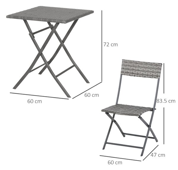 Outsunny PE Rattan Garden Furniture 2 Seater Patio Bistro Set Folding for 2 Outdoor Table and Chair Set (Grey) Aosom UK