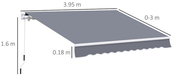 Outsunny Waterproof Garden Patio Manual Awning Canopy Sun Shade Shelter Retractable 4m x 3m-Grey Aosom UK