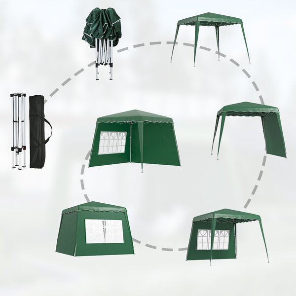 Outsunny Pop Up Gazebo with 2 Sides, Slant Legs and Carry Bag, Height Adjustable UV50+ Party Tent Event Shelter for Garden, Patio, Green