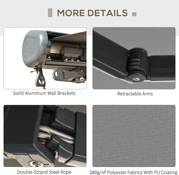 Outsunny Cassette Electric Motorised Manual Awning Door Window Patio Canopy Retractable Sun Shade w/ R/C, 300x250cm Grey
