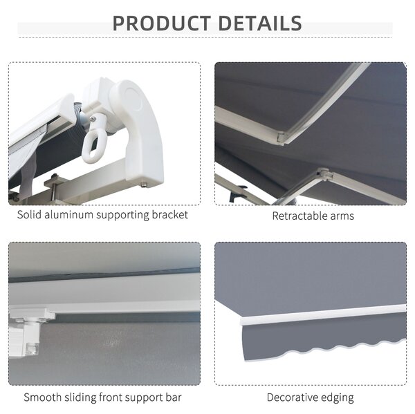 Outsunny Waterproof Garden Patio Manual Awning Canopy Sun Shade Shelter Retractable 4m x 3m-Grey Aosom UK
