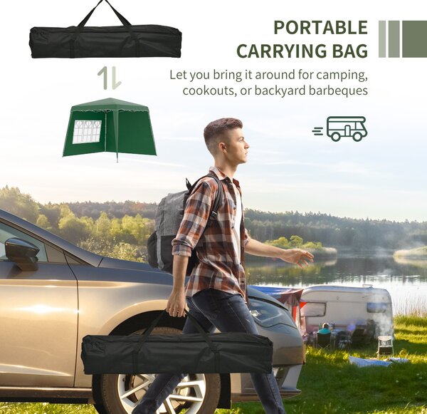 Outsunny Pop Up Gazebo with 2 Sides, Slant Legs and Carry Bag, Height Adjustable UV50+ Party Tent Event Shelter for Garden, Patio, Green