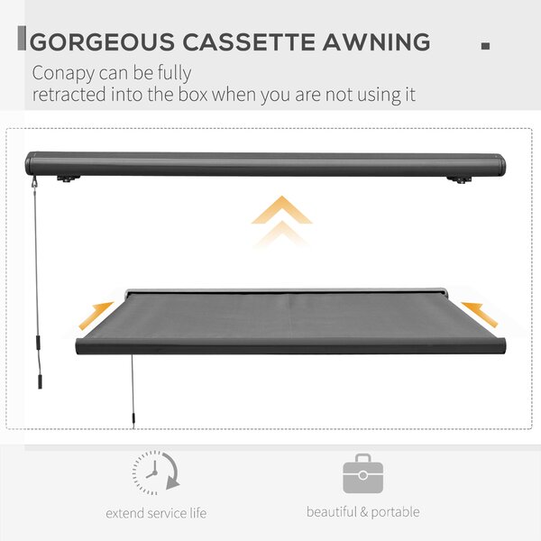 Outsunny Cassette Electric Motorised Manual Awning Door Window Patio Canopy Retractable Sun Shade w/ R/C, 300x250cm Grey