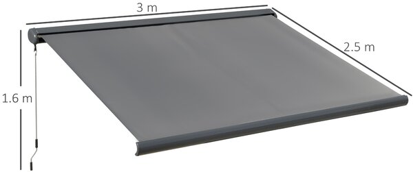Outsunny Cassette Electric Motorised Manual Awning Door Window Patio Canopy Retractable Sun Shade w/ R/C, 300x250cm Grey