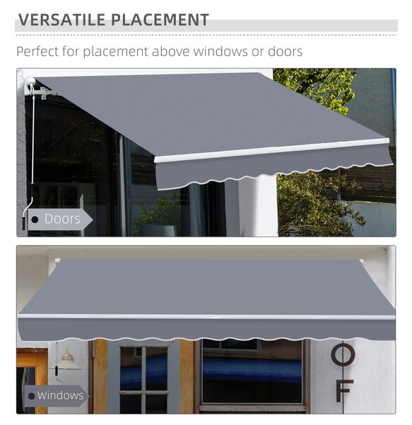 Outsunny Waterproof Garden Patio Manual Awning Canopy Sun Shade Shelter Retractable 4m x 3m-Grey Aosom UK