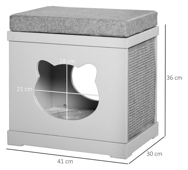 PawHut Cat House Bed Kitten Cave Cube Indoor for Small Pet with Removable Sisal Scratching Pads Soft Cushions, 41x30x36 cm, Grey Aosom UK
