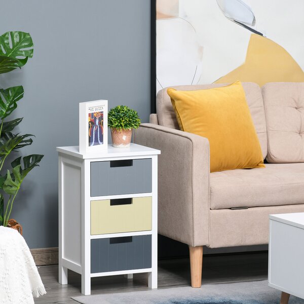 HOMCOM 3 Drawer Storage Tower, Wooden Top Dresser Chest, Organizer Unit for Bedroom, Nursery, Hallway Aosom UK