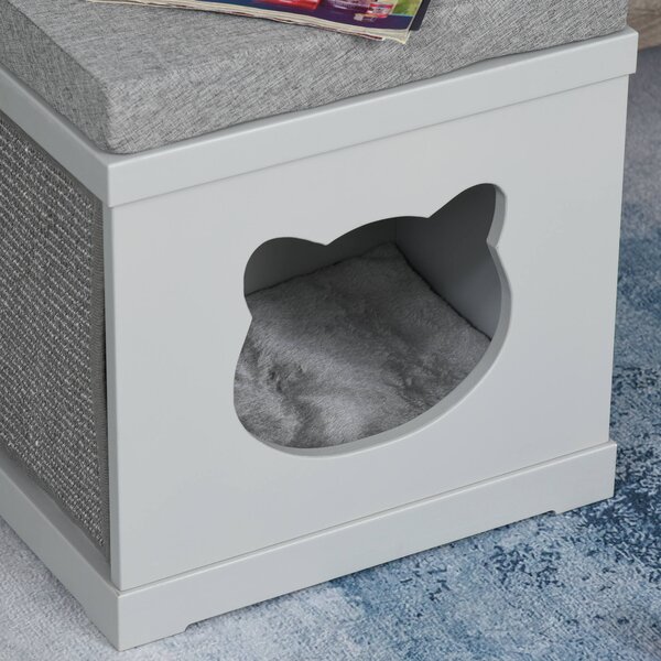 PawHut Cat House Bed Kitten Cave Cube Indoor for Small Pet with Removable Sisal Scratching Pads Soft Cushions, 41x30x36 cm, Grey Aosom UK