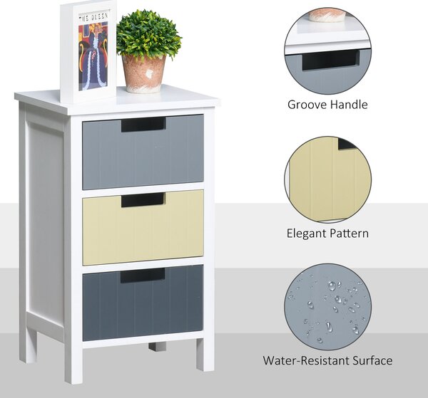 HOMCOM 3 Drawer Storage Tower, Wooden Top Dresser Chest, Organizer Unit for Bedroom, Nursery, Hallway Aosom UK