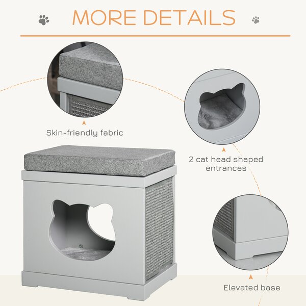 PawHut Cat House Bed Kitten Cave Cube Indoor for Small Pet with Removable Sisal Scratching Pads Soft Cushions, 41x30x36 cm, Grey Aosom UK