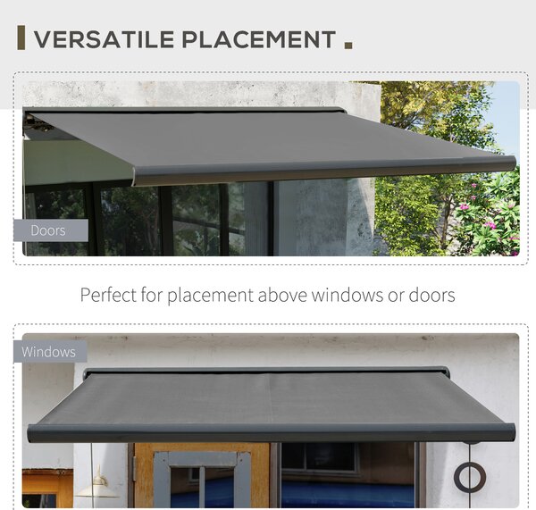 Outsunny Cassette Electric Motorised Manual Awning Door Window Patio Canopy Retractable Sun Shade w/ R/C, 300x250cm Grey
