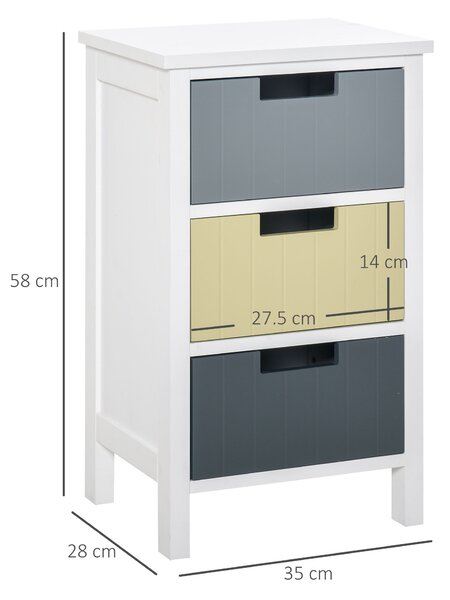 HOMCOM 3 Drawer Storage Tower, Wooden Top Dresser Chest, Organizer Unit for Bedroom, Nursery, Hallway Aosom UK