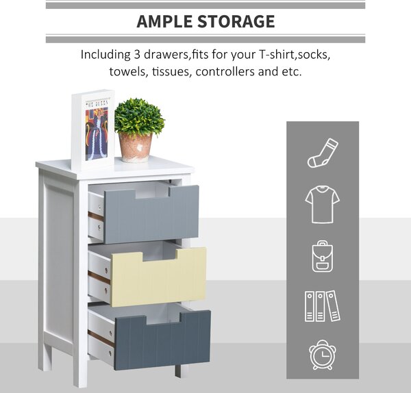 HOMCOM 3 Drawer Storage Tower, Wooden Top Dresser Chest, Organizer Unit for Bedroom, Nursery, Hallway Aosom UK
