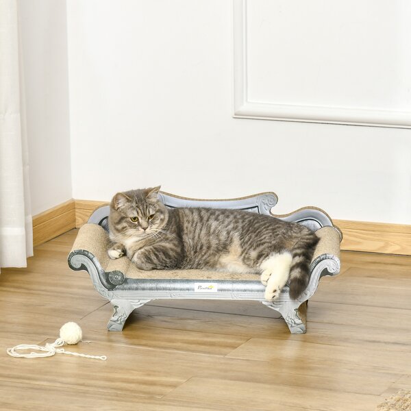 PawHut Cat Scratcher Lounge with Catnip, Curved Cardboard Scratching Bed, 60 x 29 x 26.5cm, Beige Aosom UK