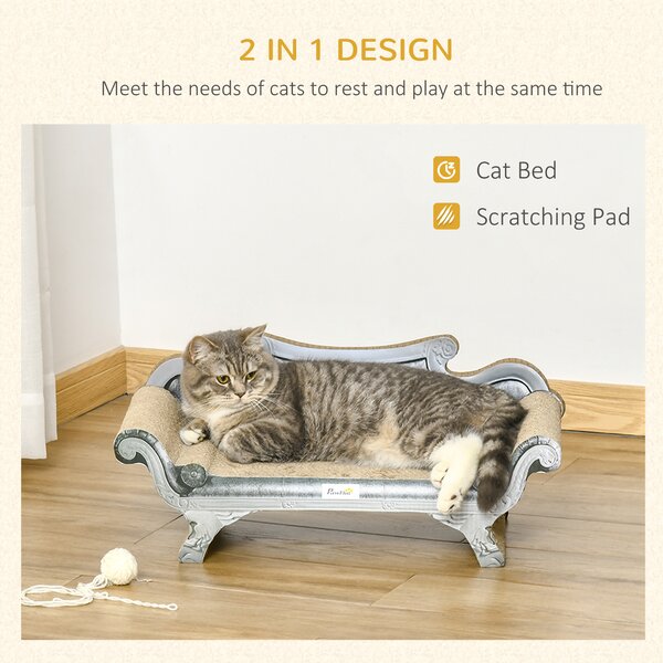 PawHut Cat Scratcher Lounge with Catnip, Curved Cardboard Scratching Bed, 60 x 29 x 26.5cm, Beige Aosom UK